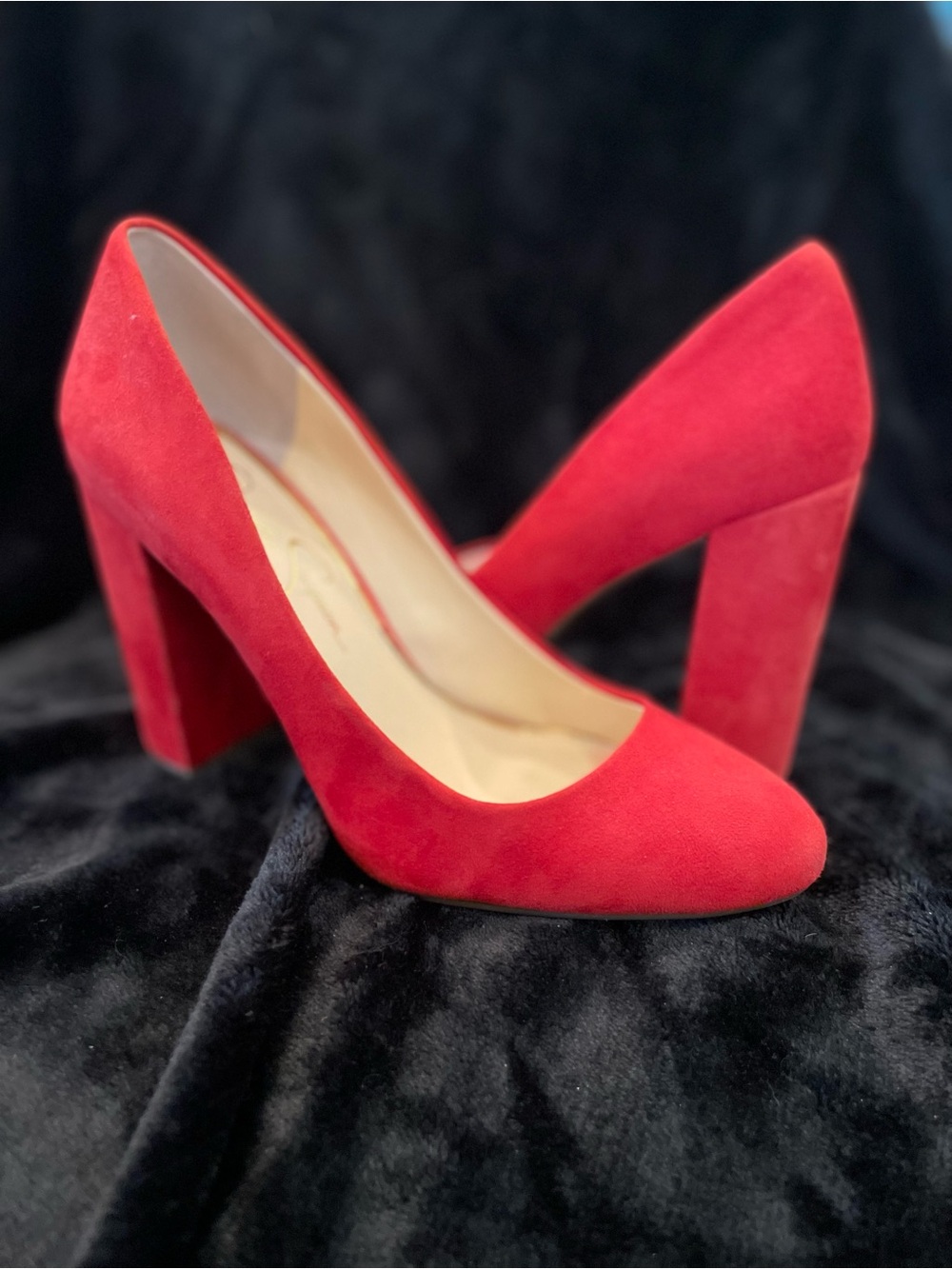 Jessica Simpson Red Suede Block Heel Pumps